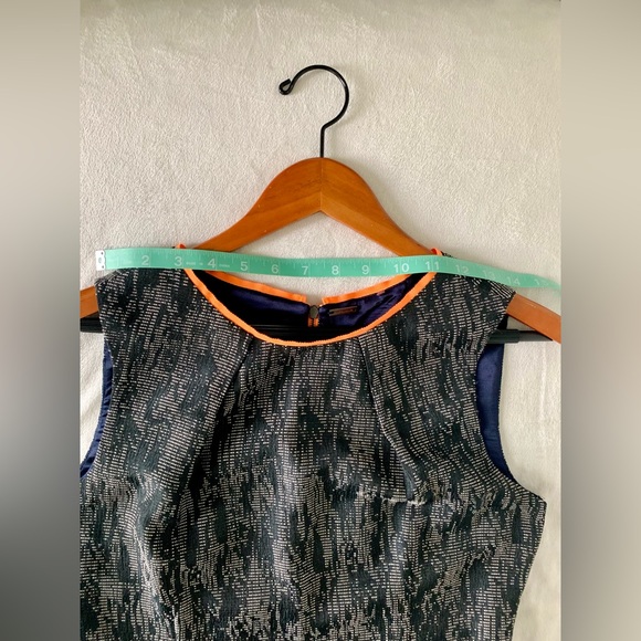 SOLD- Elie Tahari Marina Abstract Gray Jacquard Sheath Orange green Accent Dress - Picture 9 of 16